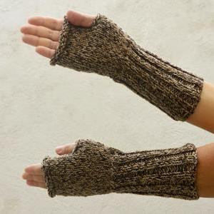 Long Fingerless Glove Beige Brown Arm Warmers,..