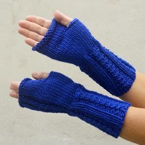 Long Mittens, Knit Fingerless Gloves, Electric..