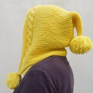 Pixie Hat In Yellow With Pom Pom, Gnome Hat,..