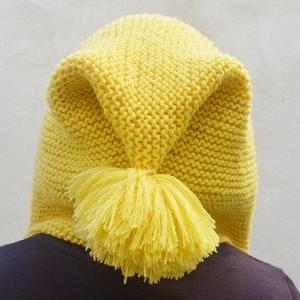 Pixie Hat In Yellow With Pom Pom, Gnome Hat,..