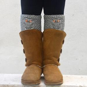Owl Boot Cuffs, Gray Boot Toppers, Knit Boot Cuff..