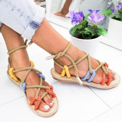 Women Sandals Fashion Summer Shoes Hemp Rope Lace..
