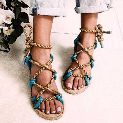 Women Sandals Fashion Summer Shoes Hemp Rope Lace..