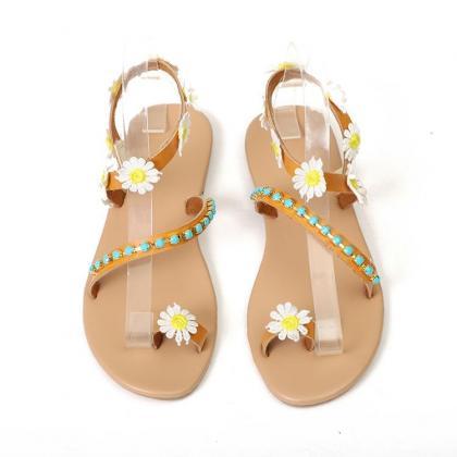 Women Flats Flower Sandals Summer Beach Sandals..