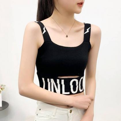 Female Camisole Knitting Camis Crop Top Letter..