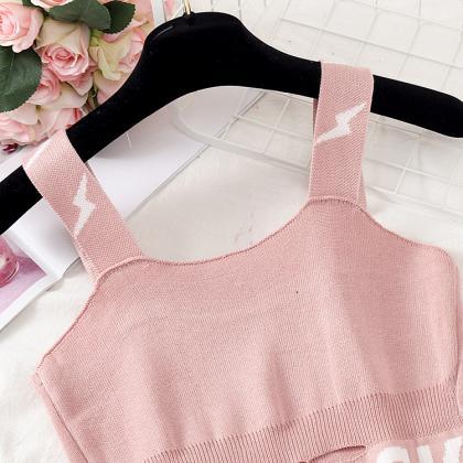 Female Camisole Knitting Camis Crop Top Letter..