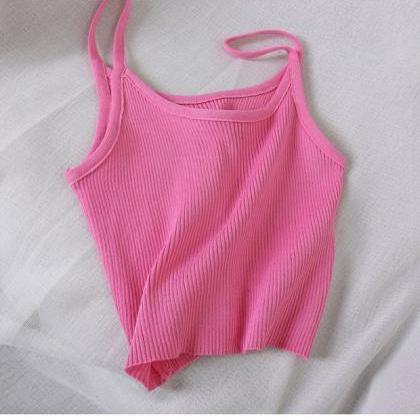Women Tops Knitting Camisoles Female Solid Camis..