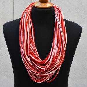 Striped Upcycle Infinity Scarf, Red White T Shirt..