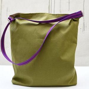 Canvas Tote Bag With Applique Castle. Green Bag...