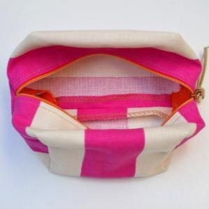Pink Small Make Up Bag. Print Fabric Cese. Canvas..