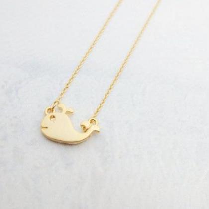 Gold Silver Whale Necklace, Tiny Gold Necklace,..