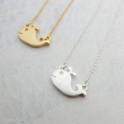 Gold Silver Whale Necklace, Tiny Gold Necklace,..