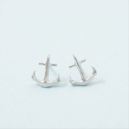 Anchor Earrings, Nautical Jewelry, Navy Studs