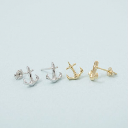 Anchor Earrings, Nautical Jewelry, Navy Studs