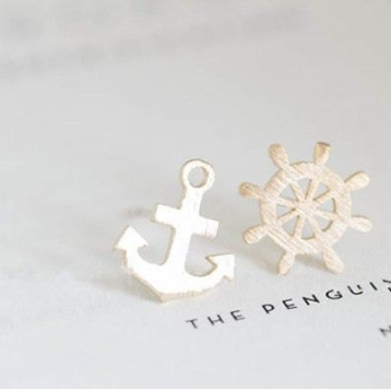 Anchor And Rudder Earrings, Nautical Jewelry, Navy..