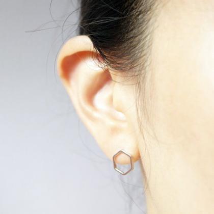 Hexagon Earrings, Geometric Jewelry, Minimalist