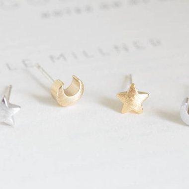 Moon And Star Earrings, Galaxy Jewelry, Space..