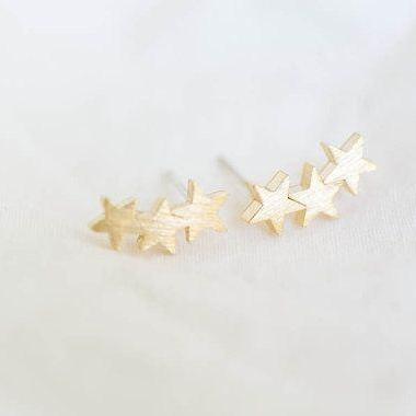 Trio Star Stud Earrings, Romantic Jewelry, Three..