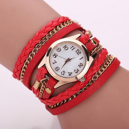 Red Fashion Casual Wrist Watch Leather Bracelet..