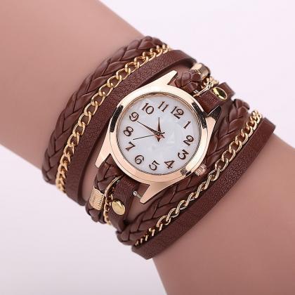 Brown Fashion Casual Wrist Watch Leather Bracelet..