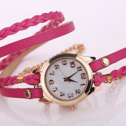 Fucsia Fashion Casual Wrist Watch Leather Bracelet..