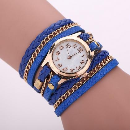 Blue Fashion Casual Wrist Watch Leather Bracelet..