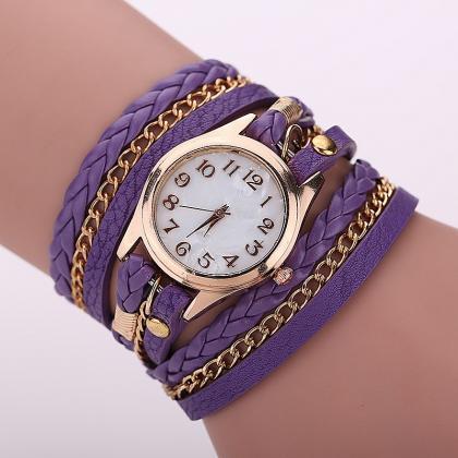 Purple Fashion Casual Wrist Watch Leather Bracelet..