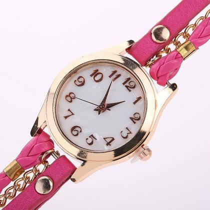 Purple Fashion Casual Wrist Watch Leather Bracelet..