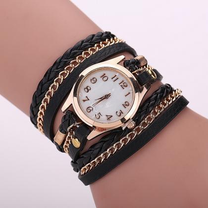 Black Fashion Casual Wrist Watch Leather Bracelet..