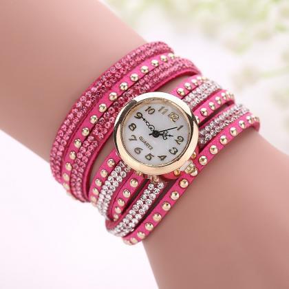 Fashion Rivet Crystal Leather Bracelet Women Wrist..