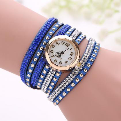 Fashion Rivet Crystal Leather Bracelet Women Wrist..