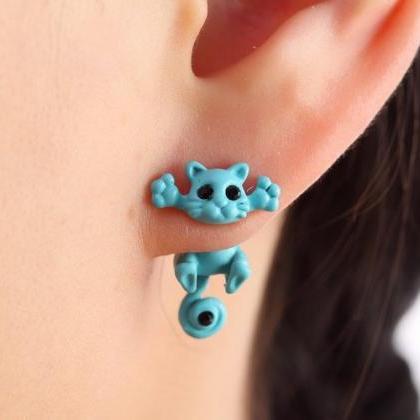Cute Kitten Stud Earring, 8 Color, Cat Jewelry,..