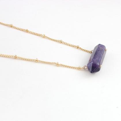 Natural Amethyst Pendant Necklace Peas Chain..