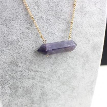 Natural Amethyst Pendant Necklace Peas Chain..