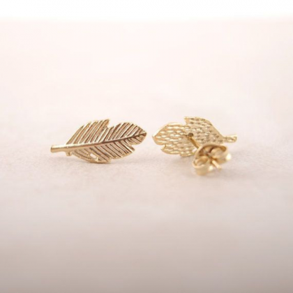Leaf Feather Earring Studs, Feather Jewelry,..