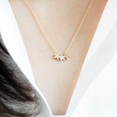Trio Star Pendant Necklace, Galaxy Jewelry, Star..