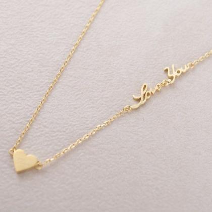 I Love You Gold Necklace With Small Heart, Love,..