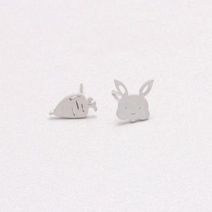 Bunny And Carrot Earrings Silver, Gold, Rose Gold
