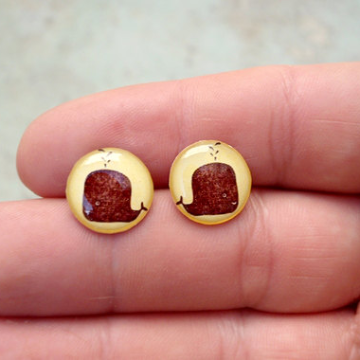 Whale Earrings,whale Studs, Animal, Brown And..