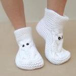 Owl Slippers,white Slippers, Knit Slippers,house..