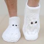 Owl Slippers,white Slippers, Knit Slippers,house..