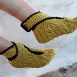 Knit Slippers,1 Pair Mustard With Brown Finish..