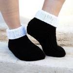 White And Black Slippers,knit Slippers, House..