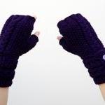 Fingerless Gloves, Knit Purple Mittens With..