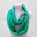 Cotton Jersey Scarf Necklace, Malachite Green..