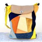 Backpack Or Hobo Bag Blue Yellow Beige, Cotton..