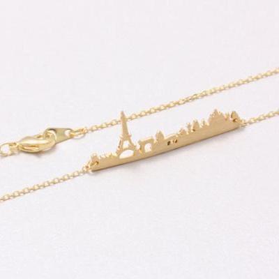 Paris Land Scraper Necklace, Paris Skyscraper Necklace, Eiffel Tower Necklace, France Jewelry Cityscape Necklace N10