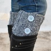 Grey/Gray Boot Toppers, Grey/Gray Boot Cuffs,Clasp LightCyan Button, Knit Boot Toppers, Knit Boot Cufft,Accessories