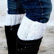 White Boot Toppers,White Boot Cuffs,Clasp White Button,Knit Boot Toppers, Knit Boot Cuffs, Accessories