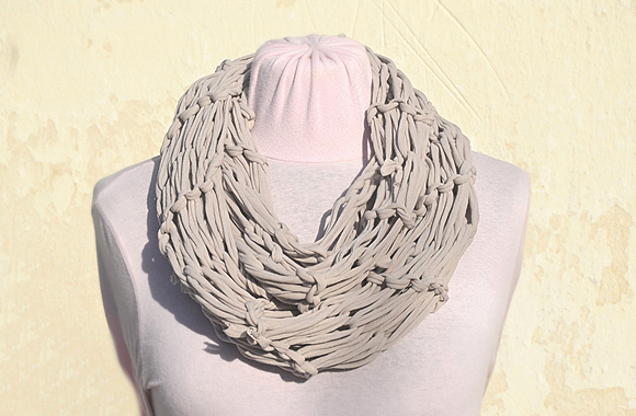 Grey Jersey Scarf, Loop Scarf Infinity, T Shirt Necklace. Knit Jersey Scarf.